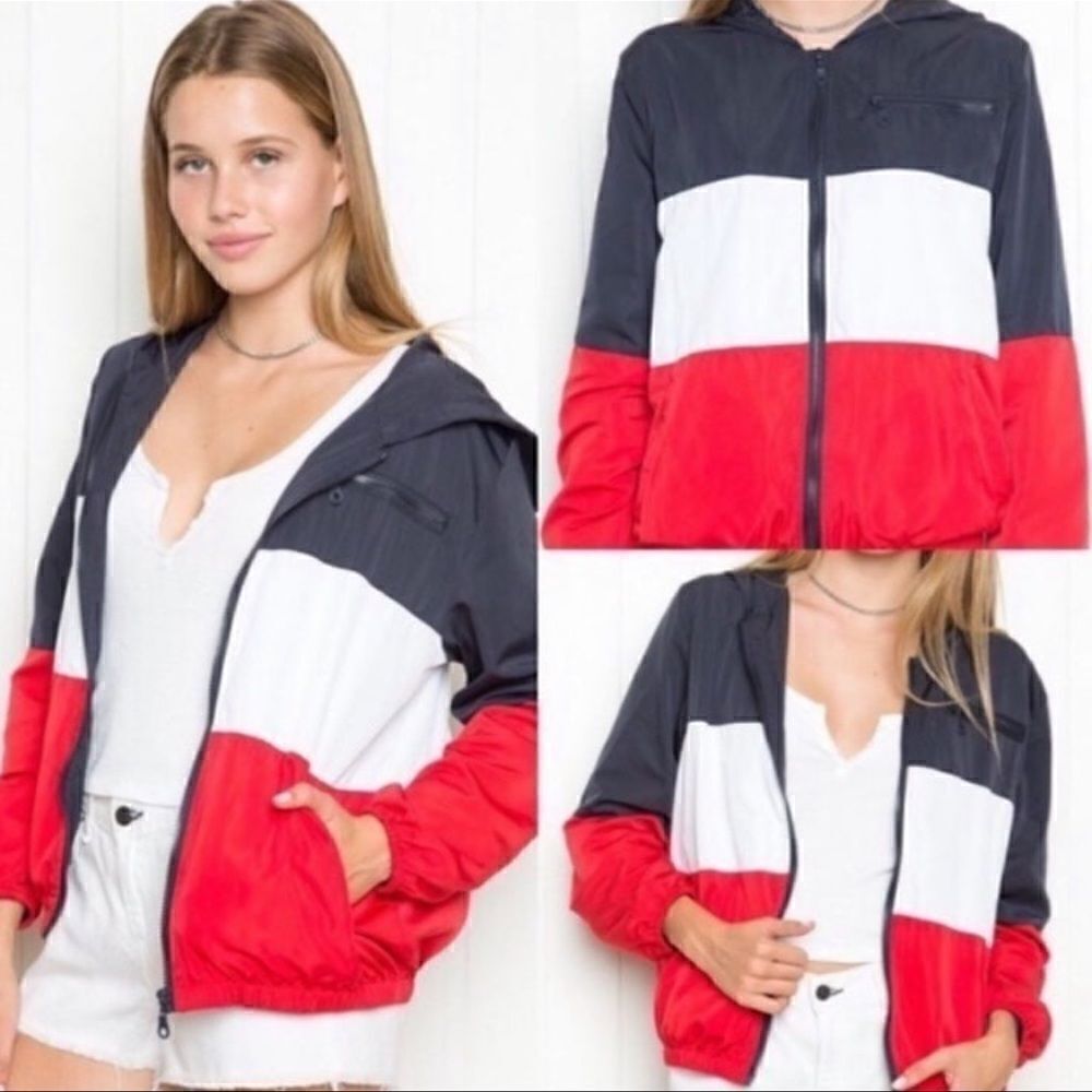 Brandy Melville Red White and Blue Colorblock Zip Up Jacket Women’s Medium